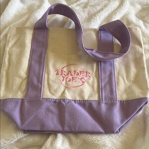 NWT Trader Joe’s Mini Purple Pastel Canvas Tote Bag
